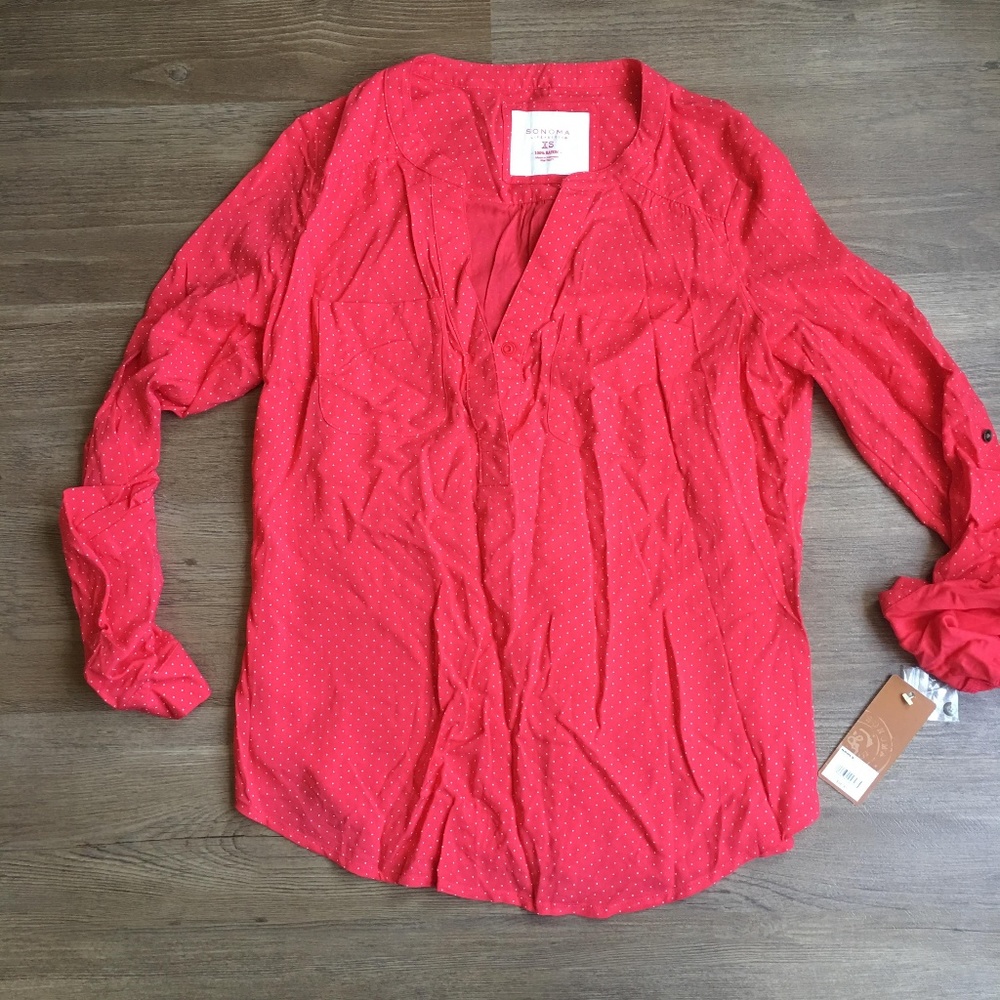 Coral polka-dot tunic